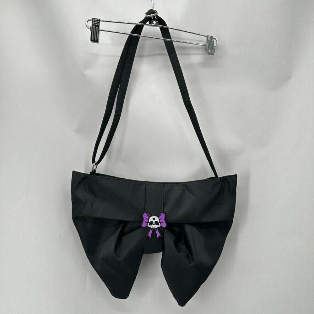 Unbranded Goth‎ Punk Crossbody Purse Black Nylon Skull Purple Bow Monster Emo